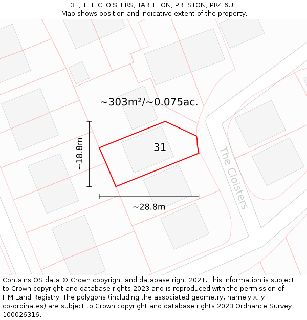 31, THE CLOISTERS, TARLETON, PRESTON, PR4 6UL: Plot and title map