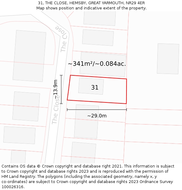 31, THE CLOSE, HEMSBY, GREAT YARMOUTH, NR29 4ER: Plot and title map
