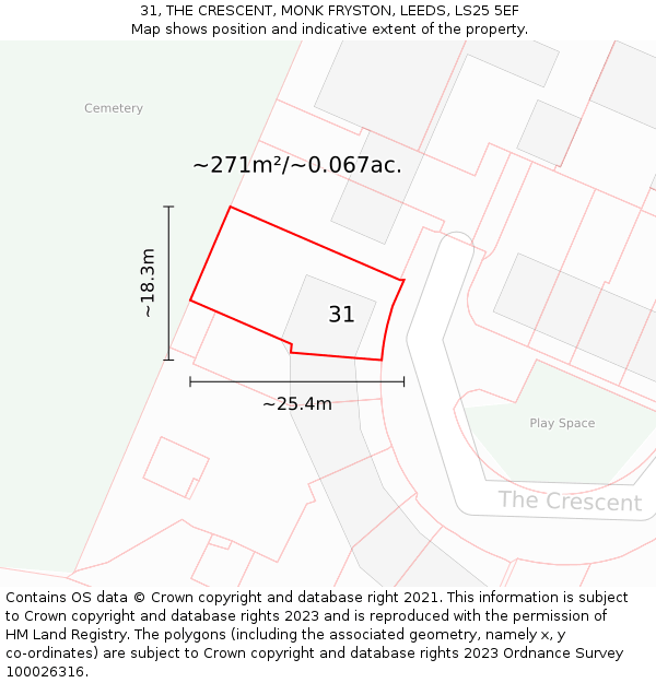 31, THE CRESCENT, MONK FRYSTON, LEEDS, LS25 5EF: Plot and title map