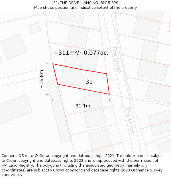 31, THE DRIVE, LANCING, BN15 8PS: Plot and title map