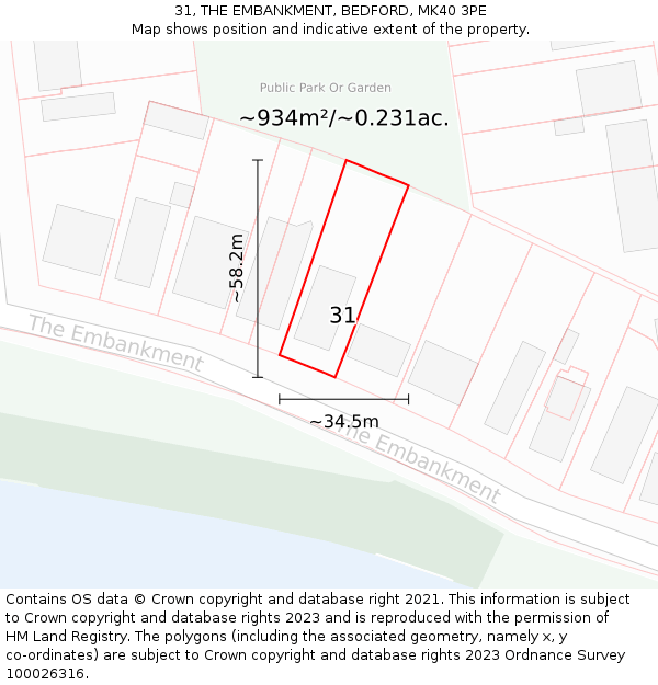 31, THE EMBANKMENT, BEDFORD, MK40 3PE: Plot and title map