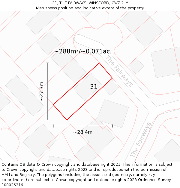 31, THE FAIRWAYS, WINSFORD, CW7 2LA: Plot and title map