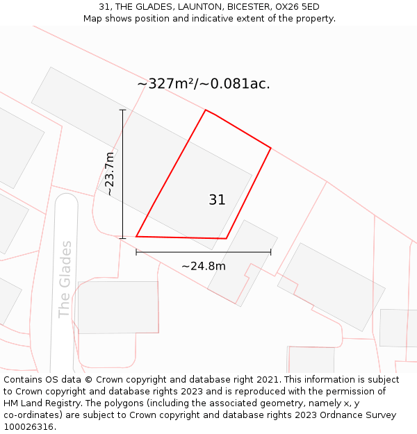 31, THE GLADES, LAUNTON, BICESTER, OX26 5ED: Plot and title map