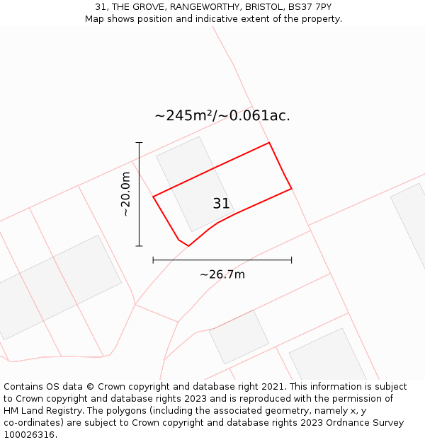 31, THE GROVE, RANGEWORTHY, BRISTOL, BS37 7PY: Plot and title map