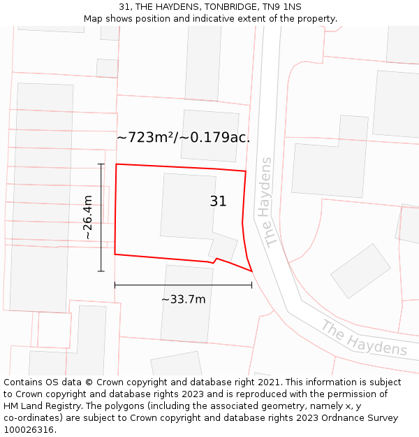 31, THE HAYDENS, TONBRIDGE, TN9 1NS: Plot and title map