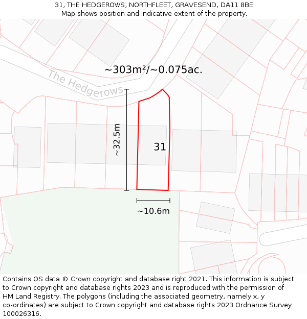 31, THE HEDGEROWS, NORTHFLEET, GRAVESEND, DA11 8BE: Plot and title map