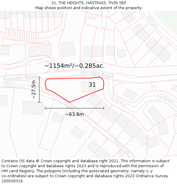31, THE HEIGHTS, HASTINGS, TN35 5EP: Plot and title map