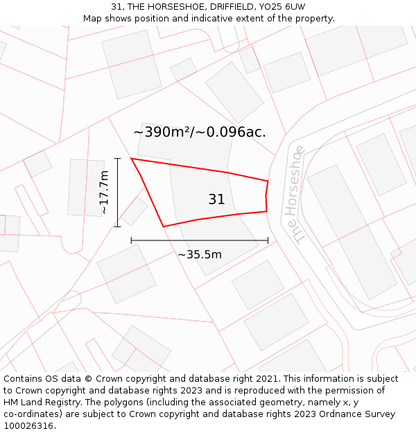 31, THE HORSESHOE, DRIFFIELD, YO25 6UW: Plot and title map