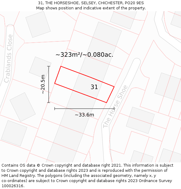 31, THE HORSESHOE, SELSEY, CHICHESTER, PO20 9ES: Plot and title map