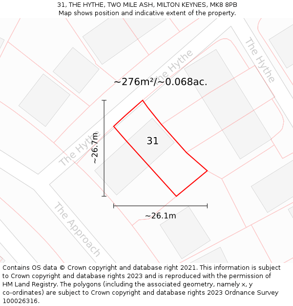31, THE HYTHE, TWO MILE ASH, MILTON KEYNES, MK8 8PB: Plot and title map