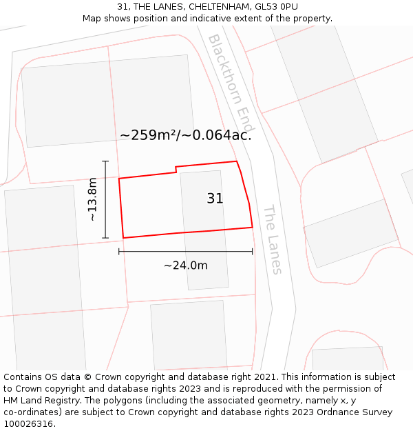 31, THE LANES, CHELTENHAM, GL53 0PU: Plot and title map