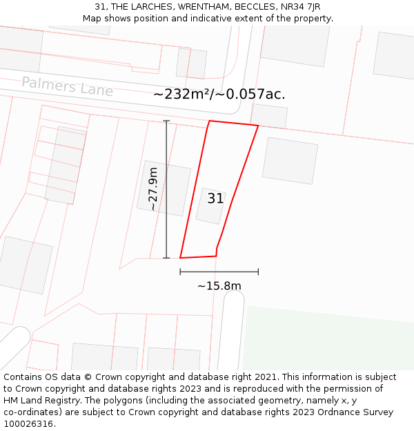 31, THE LARCHES, WRENTHAM, BECCLES, NR34 7JR: Plot and title map