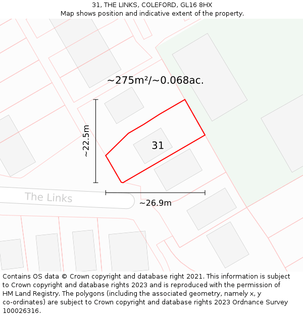 31, THE LINKS, COLEFORD, GL16 8HX: Plot and title map