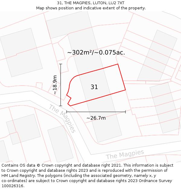 31, THE MAGPIES, LUTON, LU2 7XT: Plot and title map