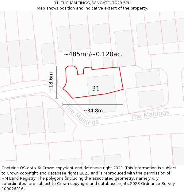 31, THE MALTINGS, WINGATE, TS28 5PH: Plot and title map