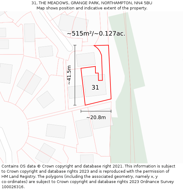 31, THE MEADOWS, GRANGE PARK, NORTHAMPTON, NN4 5BU: Plot and title map