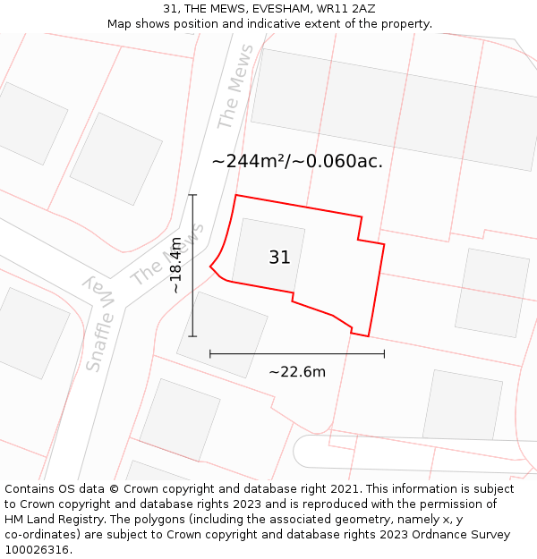 31, THE MEWS, EVESHAM, WR11 2AZ: Plot and title map