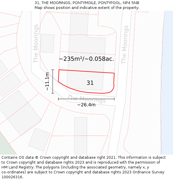 31, THE MOORINGS, PONTYMOILE, PONTYPOOL, NP4 5NB: Plot and title map