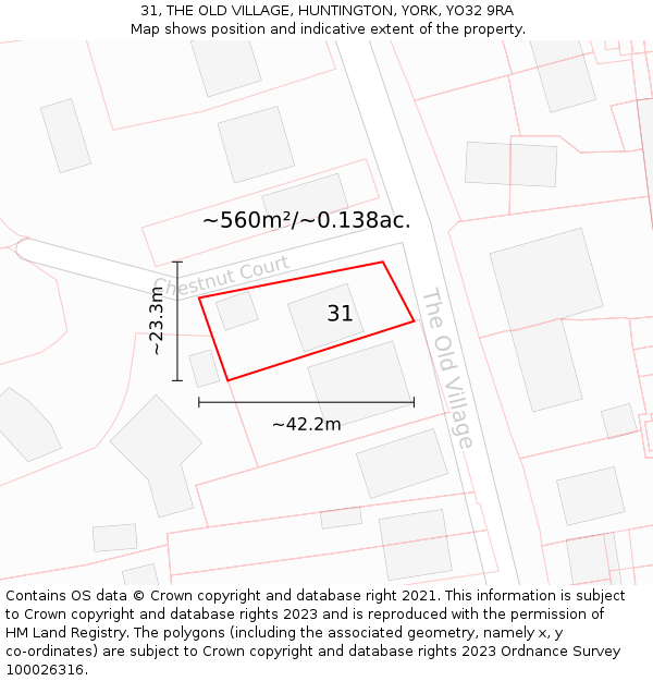 31, THE OLD VILLAGE, HUNTINGTON, YORK, YO32 9RA: Plot and title map