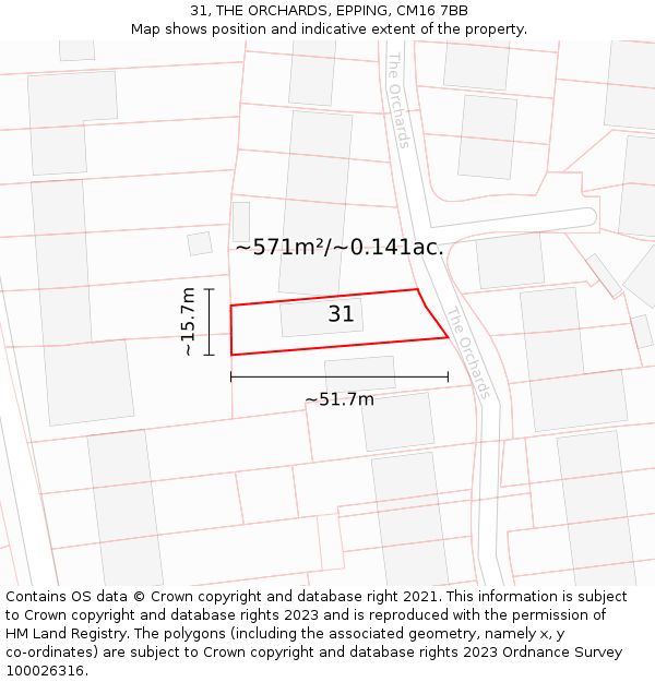 31, THE ORCHARDS, EPPING, CM16 7BB: Plot and title map