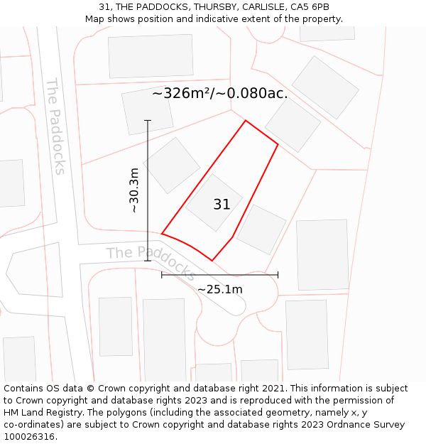 31, THE PADDOCKS, THURSBY, CARLISLE, CA5 6PB: Plot and title map