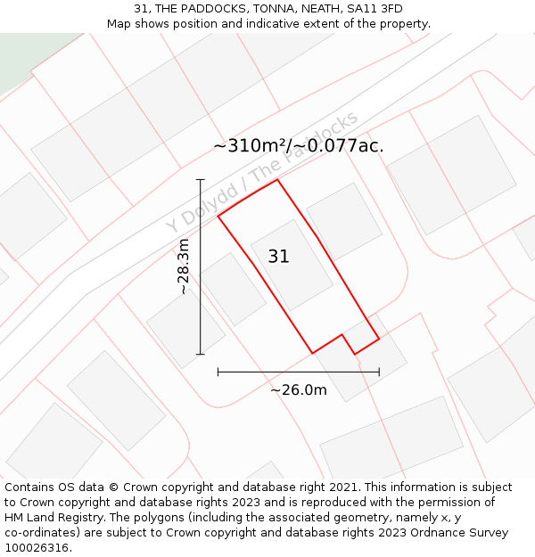 31, THE PADDOCKS, TONNA, NEATH, SA11 3FD: Plot and title map