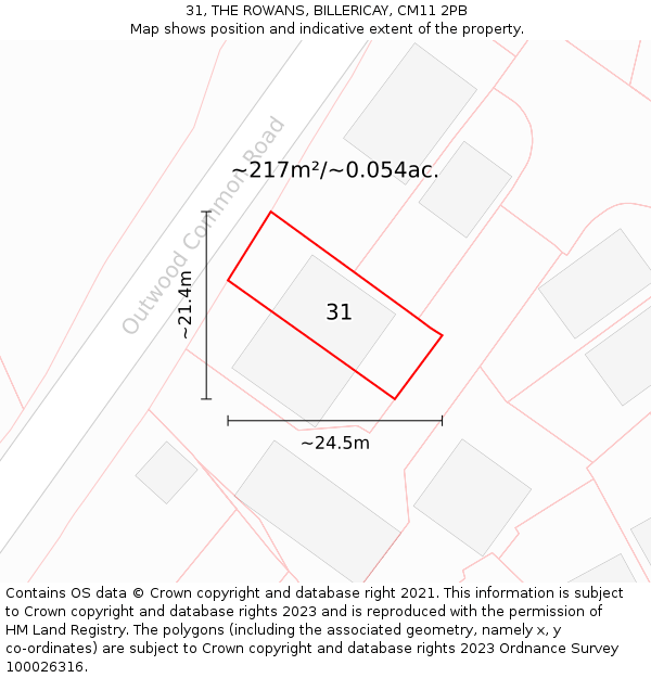 31, THE ROWANS, BILLERICAY, CM11 2PB: Plot and title map