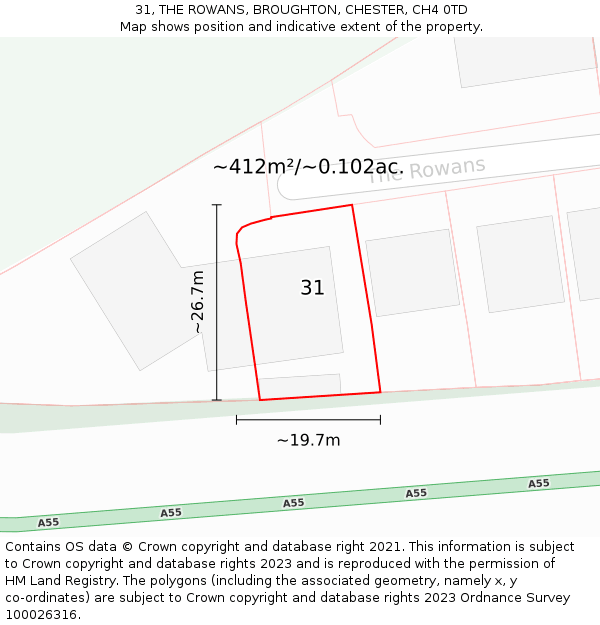 31, THE ROWANS, BROUGHTON, CHESTER, CH4 0TD: Plot and title map