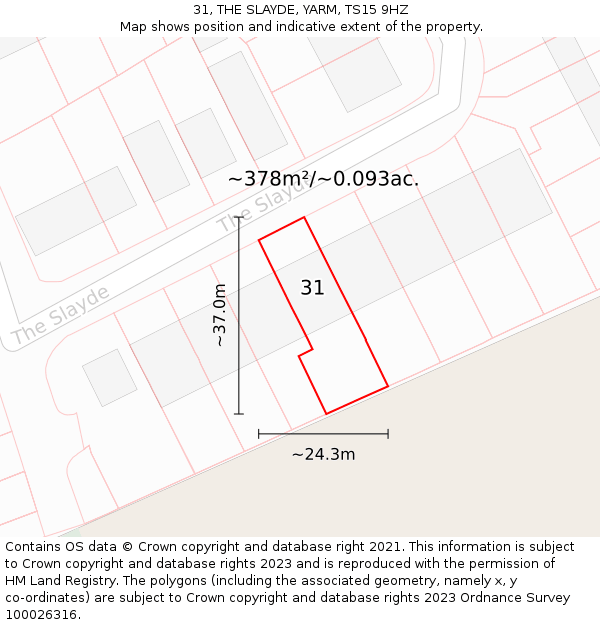 31, THE SLAYDE, YARM, TS15 9HZ: Plot and title map
