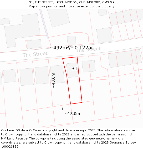 31, THE STREET, LATCHINGDON, CHELMSFORD, CM3 6JP: Plot and title map