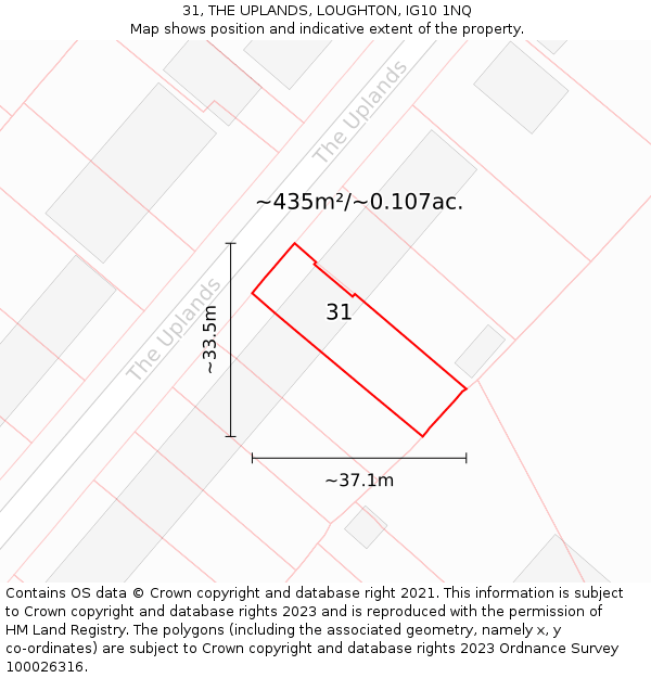 31, THE UPLANDS, LOUGHTON, IG10 1NQ: Plot and title map