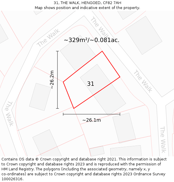 31, THE WALK, HENGOED, CF82 7AH: Plot and title map