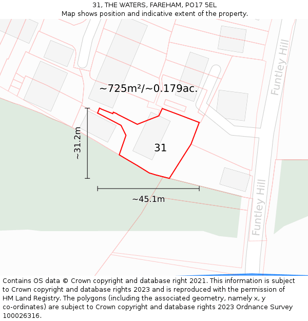 31, THE WATERS, FAREHAM, PO17 5EL: Plot and title map