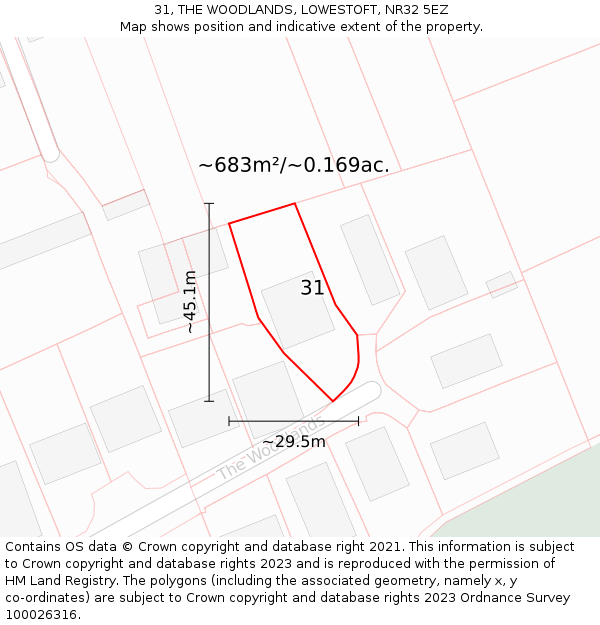 31, THE WOODLANDS, LOWESTOFT, NR32 5EZ: Plot and title map