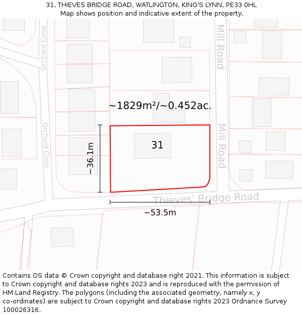 31, THIEVES BRIDGE ROAD, WATLINGTON, KING'S LYNN, PE33 0HL: Plot and title map
