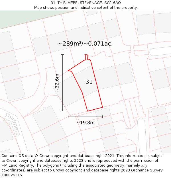 31, THIRLMERE, STEVENAGE, SG1 6AQ: Plot and title map