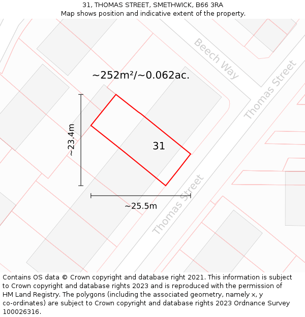 31, THOMAS STREET, SMETHWICK, B66 3RA: Plot and title map