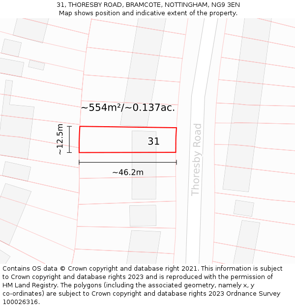 31, THORESBY ROAD, BRAMCOTE, NOTTINGHAM, NG9 3EN: Plot and title map