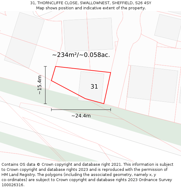 31, THORNCLIFFE CLOSE, SWALLOWNEST, SHEFFIELD, S26 4SY: Plot and title map