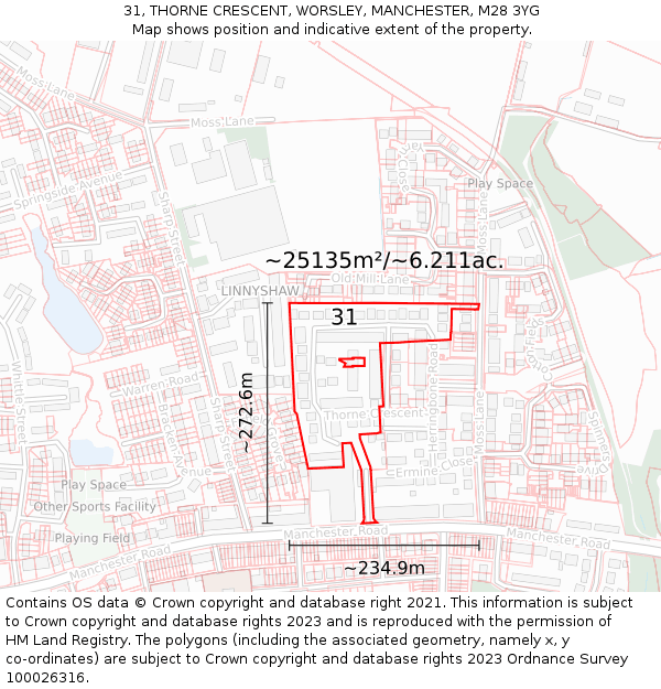 31, THORNE CRESCENT, WORSLEY, MANCHESTER, M28 3YG: Plot and title map