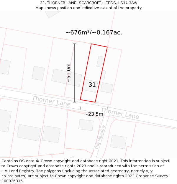 31, THORNER LANE, SCARCROFT, LEEDS, LS14 3AW: Plot and title map