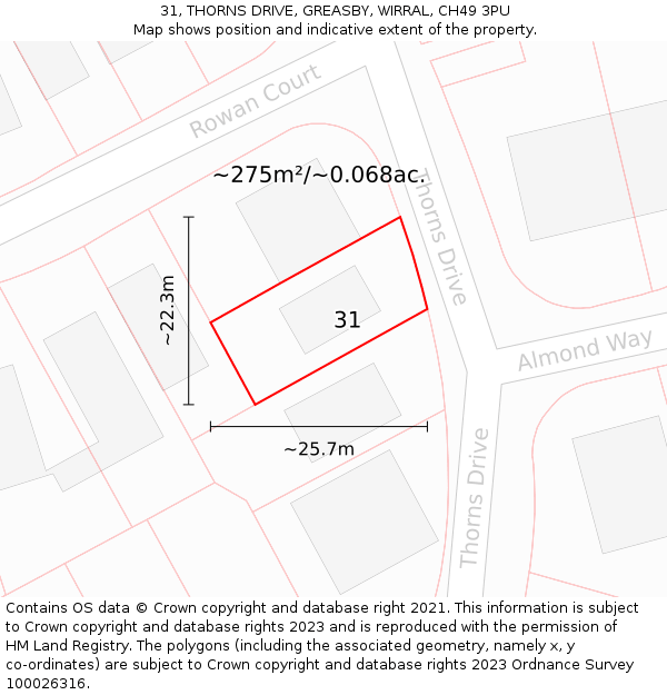 31, THORNS DRIVE, GREASBY, WIRRAL, CH49 3PU: Plot and title map