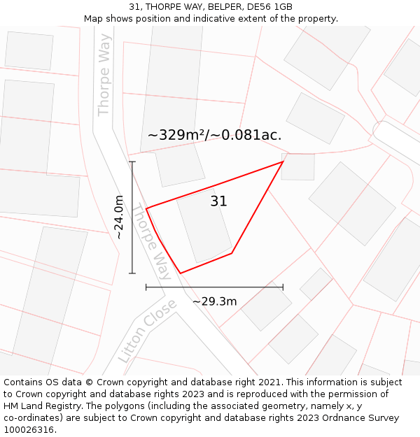 31, THORPE WAY, BELPER, DE56 1GB: Plot and title map