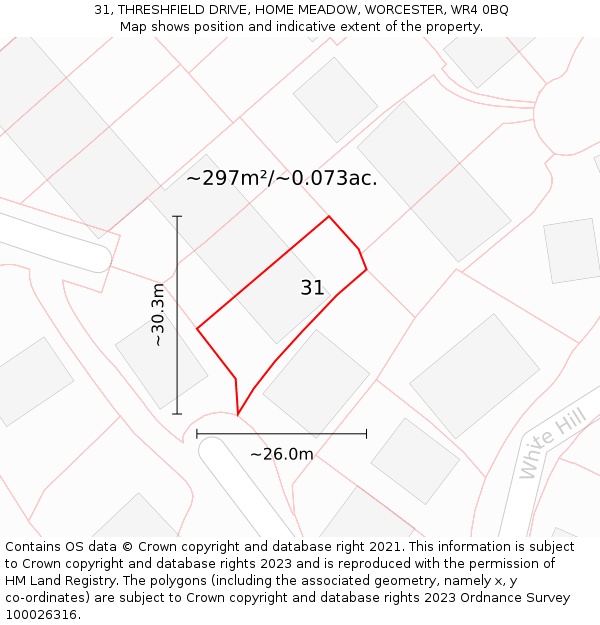 31, THRESHFIELD DRIVE, HOME MEADOW, WORCESTER, WR4 0BQ: Plot and title map