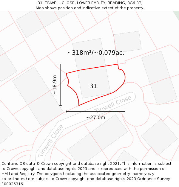 31, TINWELL CLOSE, LOWER EARLEY, READING, RG6 3BJ: Plot and title map