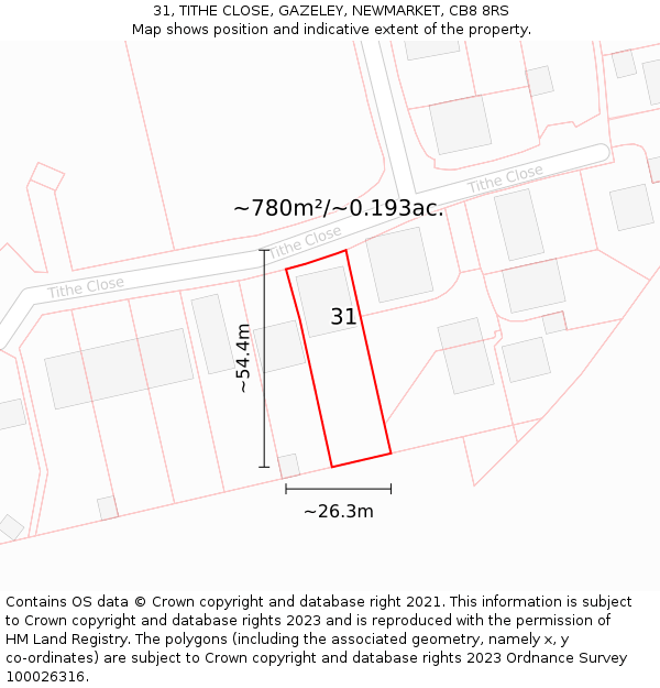 31, TITHE CLOSE, GAZELEY, NEWMARKET, CB8 8RS: Plot and title map