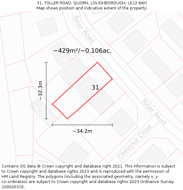 31, TOLLER ROAD, QUORN, LOUGHBOROUGH, LE12 8AH: Plot and title map