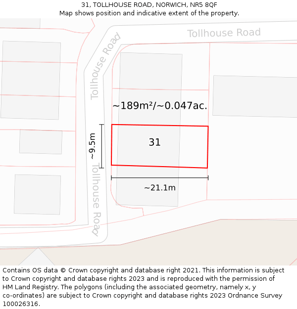 31, TOLLHOUSE ROAD, NORWICH, NR5 8QF: Plot and title map