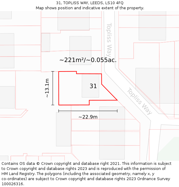 31, TOPLISS WAY, LEEDS, LS10 4FQ: Plot and title map