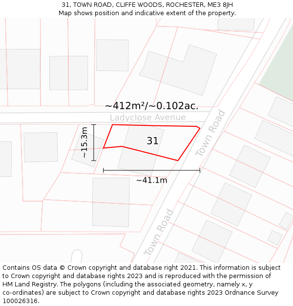 31, TOWN ROAD, CLIFFE WOODS, ROCHESTER, ME3 8JH: Plot and title map